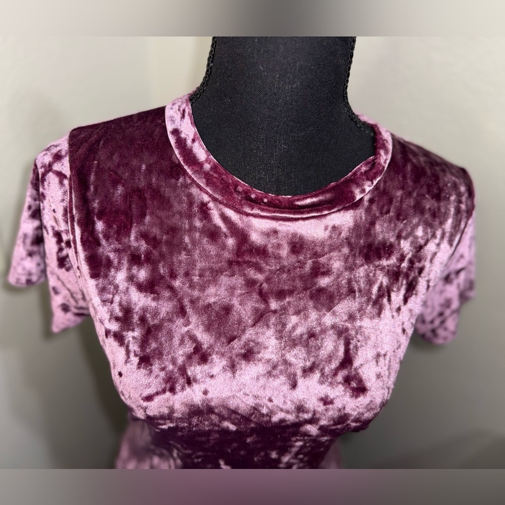 Ivy Main Purple Crushed Velvet Top Y2K Baby Tee Soft Grunge Boho- Small - Picture 4 of 7